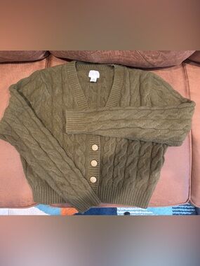 H&M Olive Green Cable Knit Button Cardigan